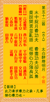 观音灵签第52签抽签解签