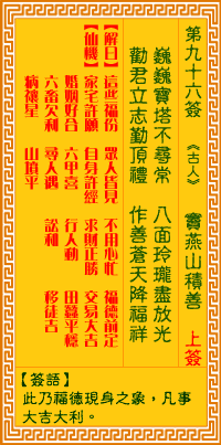 观音灵签第96签抽签解签